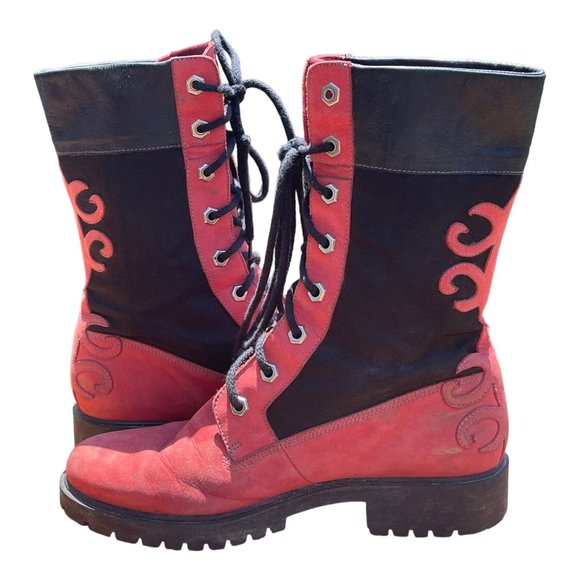 Timberland Red and Black Leather Boots RARE main image 7